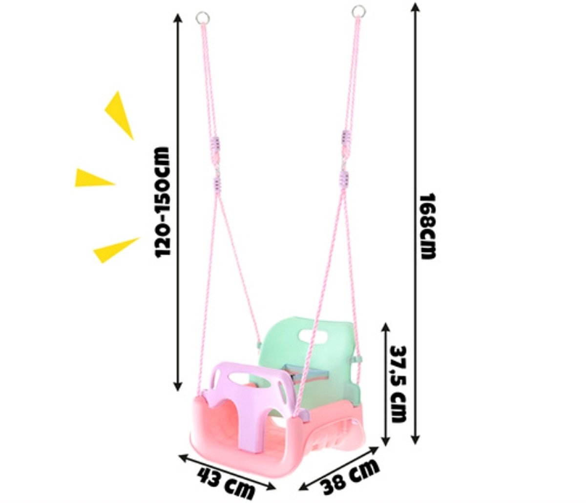 3-in-1 Kinderschommel met Rugleuning & Veiligheidsbeugel – Verstelbare Touwen 120-150 cm – Binnen & Buiten – Max 30 kg – baby schommel met rugleuning – baby swing seat – schommel met veiligheidsgordel – 62750 — afbeelding 8