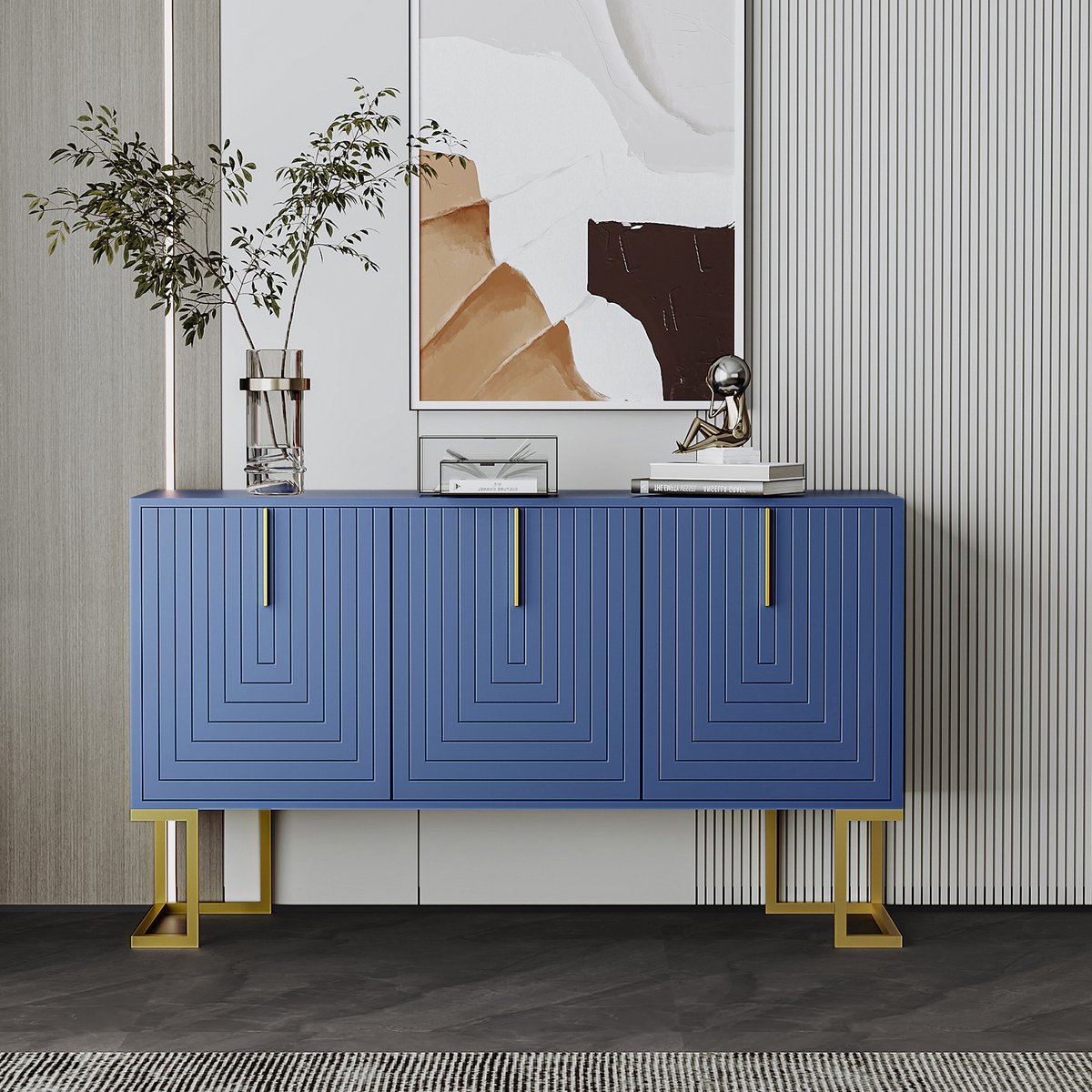 REDOM - Dressoir - 3 Deuren En Verstelbare Planken - Modern - Voor Eetkamer - MDF - Marineblauw