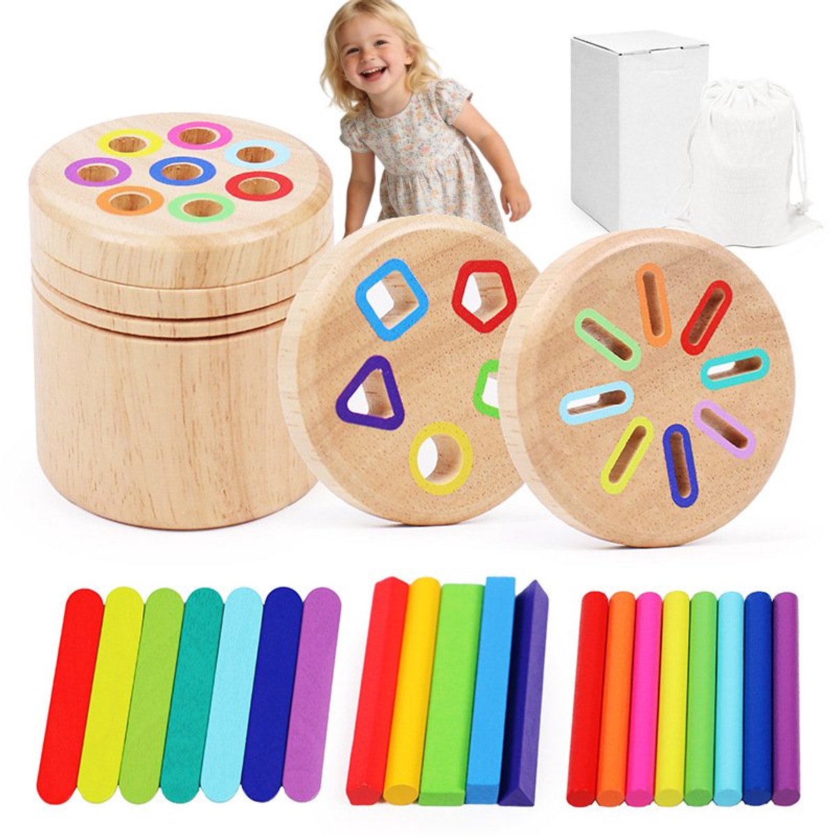 Montessori Speelgoed Vanaf 1 Jaar - 2-In-1 Houten Houten Speelgoed Vanaf 1 2 3 Jaar - Montessori Peuterspeelgoed - Sensorisch - Kinderspeelgoed - Motoriekspeelgoed - Baby - Educatief Speelgoed - Cadeau