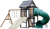 AXI Cody Speeltoestel met Schommels, Trapeze en Klimwand – Crème Dubbele Glijbaan – Met Buisglijbaan - Met Picknickbank - FSC 100% hout – Speeltoren voor de tuin / buiten
