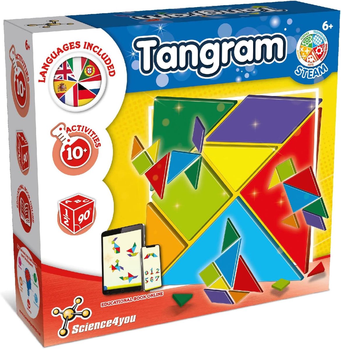 Tangram Puzzel - Logica Spel - Geometrische Figuren - 10 Uitdagingen - 23.5 x 22 cm - Bruin