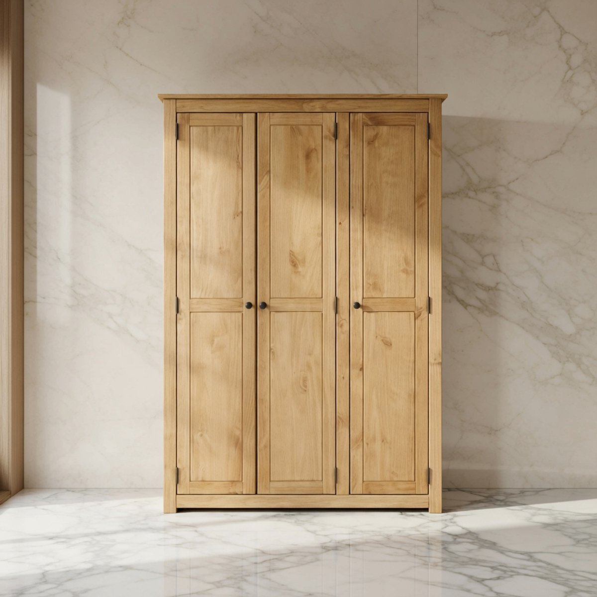Cancún Royal 3-Deurs Massief Grenen Kledingkast met Kledingstang en 4 Legplanken 118x175x50 cm – Gebeitst & Gewaxt – House&Garden