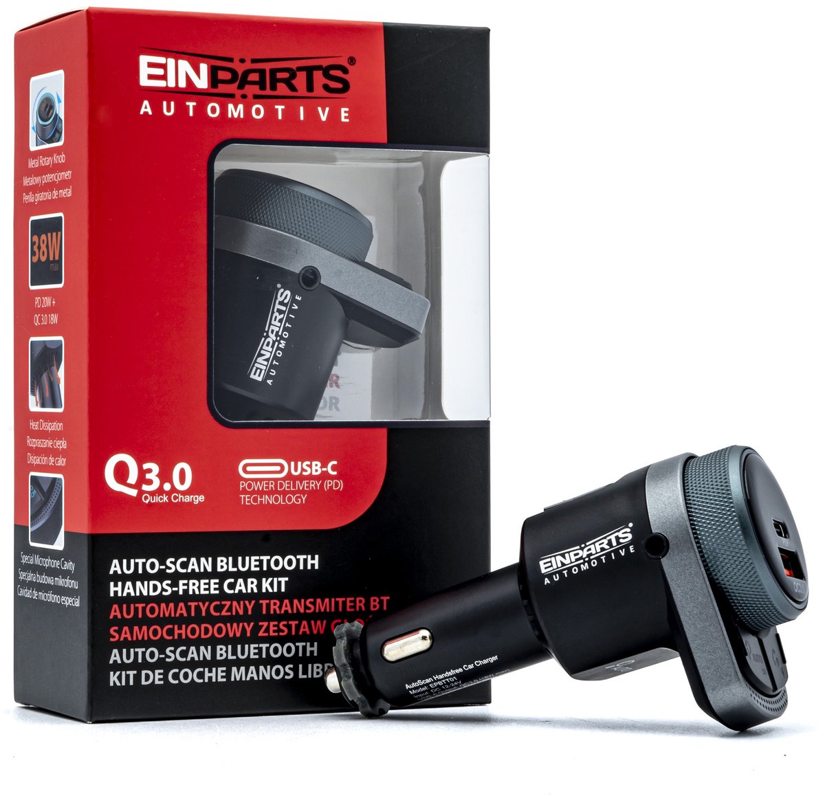 Einparts Bluetooth Fm-Zender Voor In De Auto Met Qc 3.0 38W-Oplader En Aux-Ingang