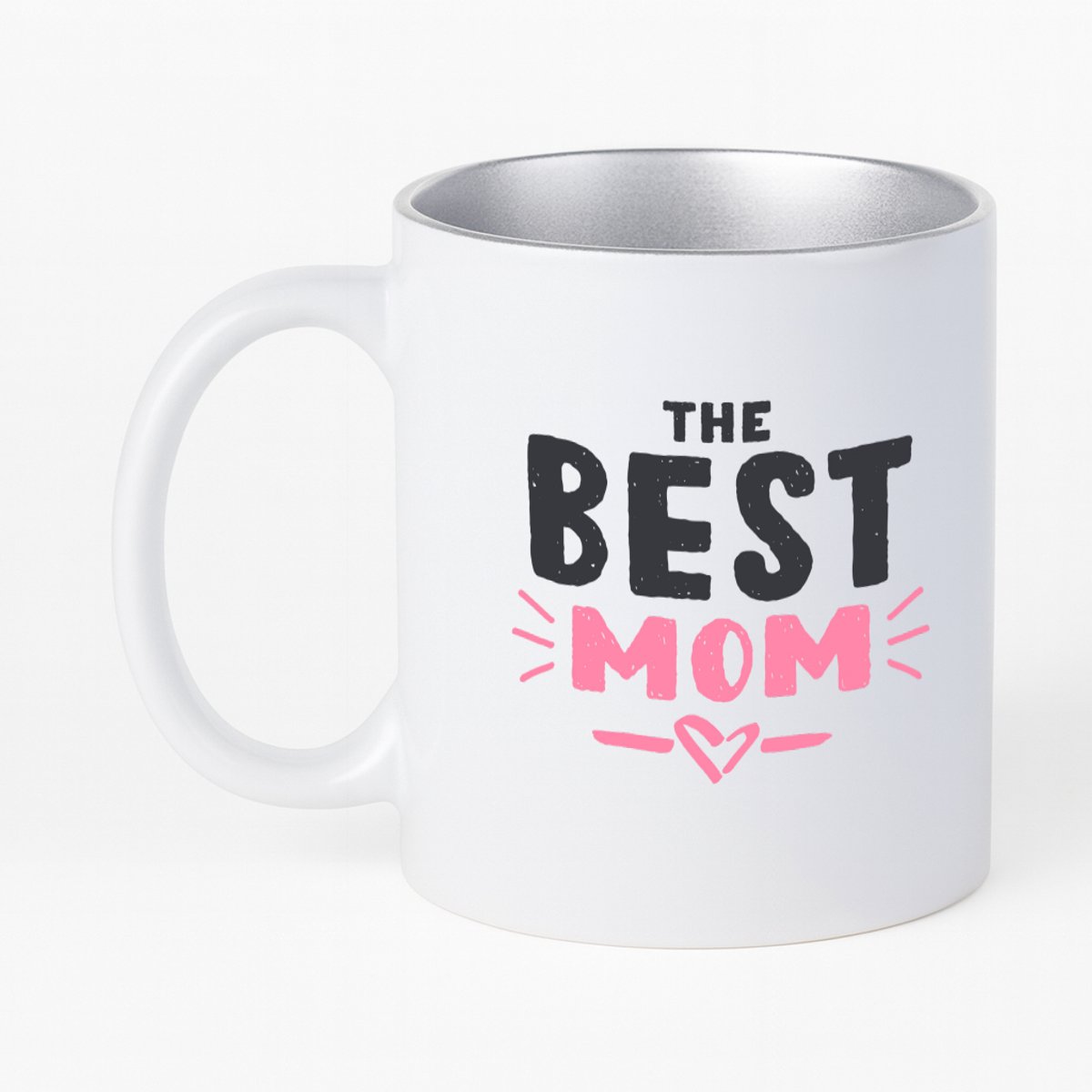 Hacebo® - The best mom met roze hartje koffiebeker met zilver kleurige binnenkant - Moeder - Best mom - thee mok - koffie beker - moederdag cadeautje - Cadeau voor mama - Verjaardag - Geschenk - Cadeau - Gift - koffiemok - 330 ML