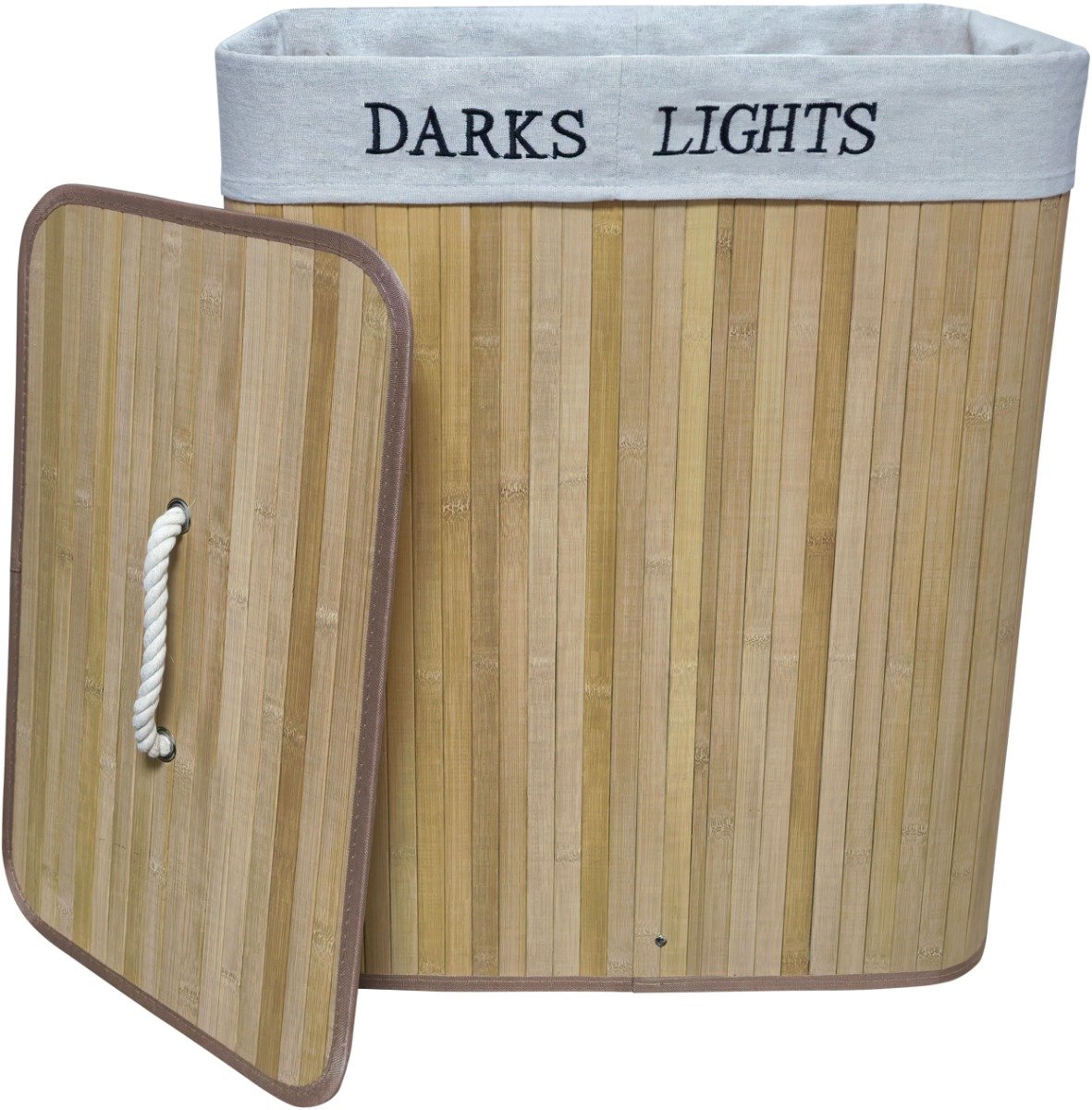 Hoppa! Bamboe Wasmand - 2 Vakjes - Natuurlijke Kleur - 52 x 32 x 63 (B x D x H)