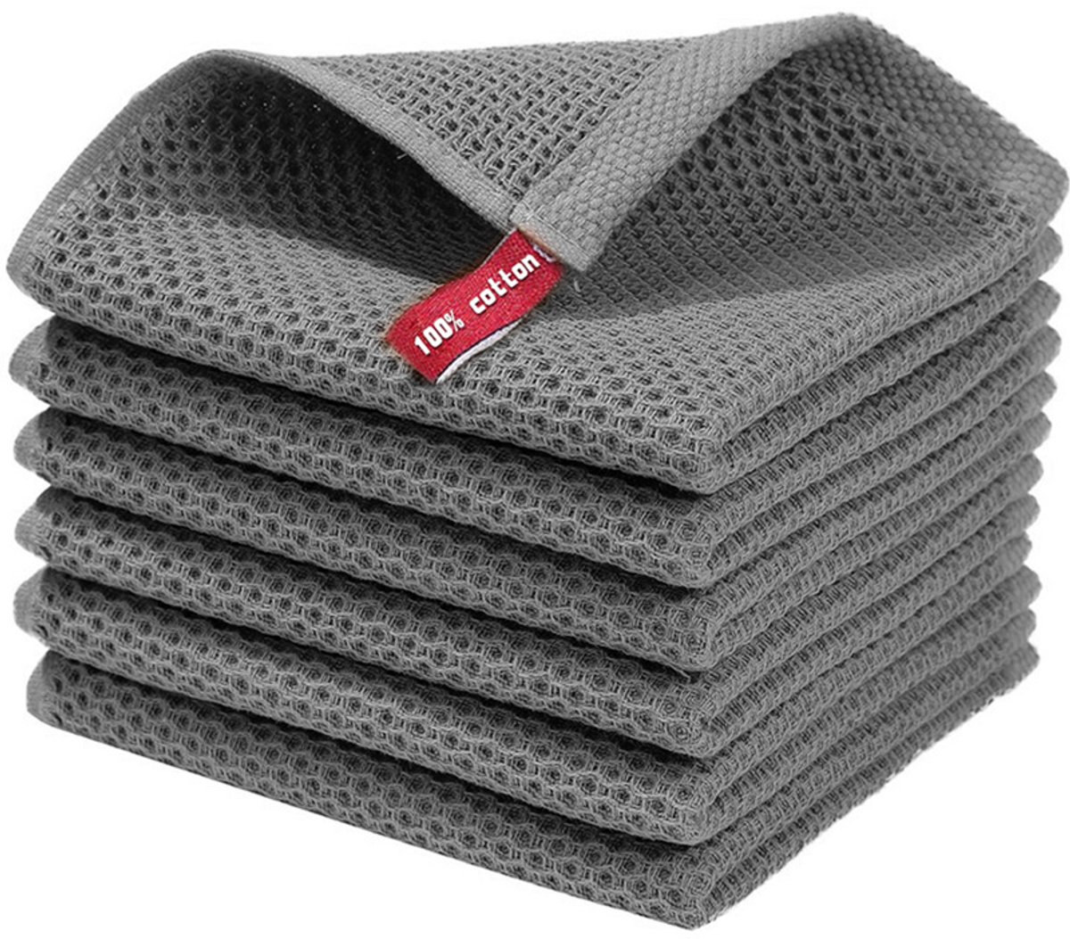 Wafelkeukendoeken - 6 Stuks Ultrazacht en Absorberend - Snel Drogend Formaat 30x30cm - Donkergrijs - 1 Set