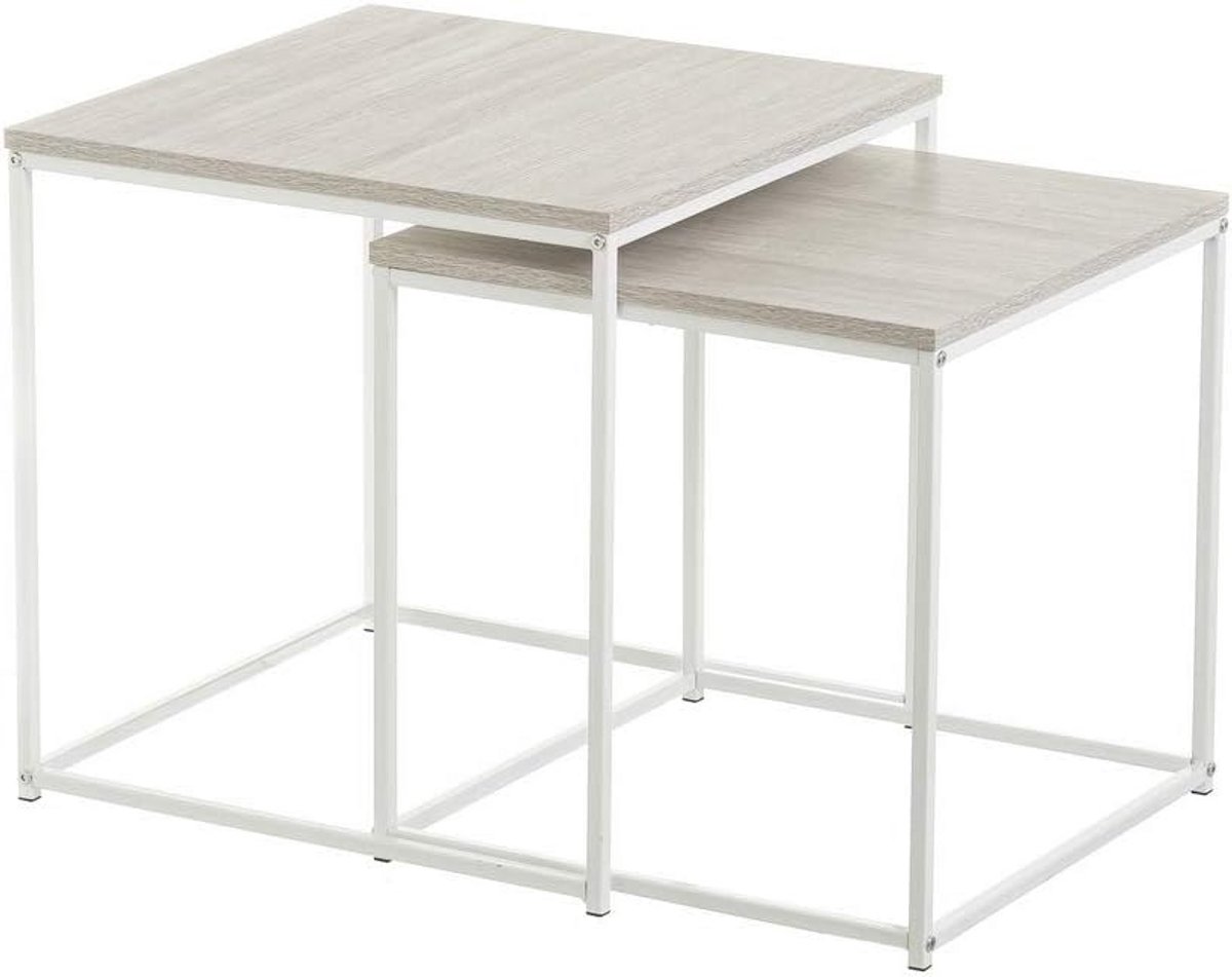 Set van 2 Nesting Tafels Metaal en Hout Wit