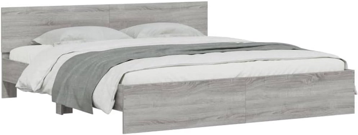 Tweepersoons Bedframe met Hoofdeinde en Lattenbodem, Grijs Sonoma 200x200 cm