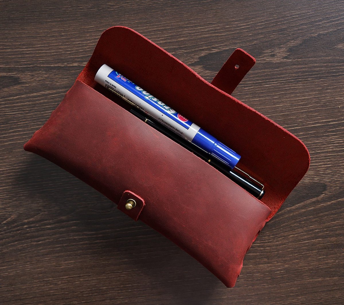 Leren Etui van Top-Grain Rundleer – Voor 20+ Pennen – Minimalistisch Design - Rood