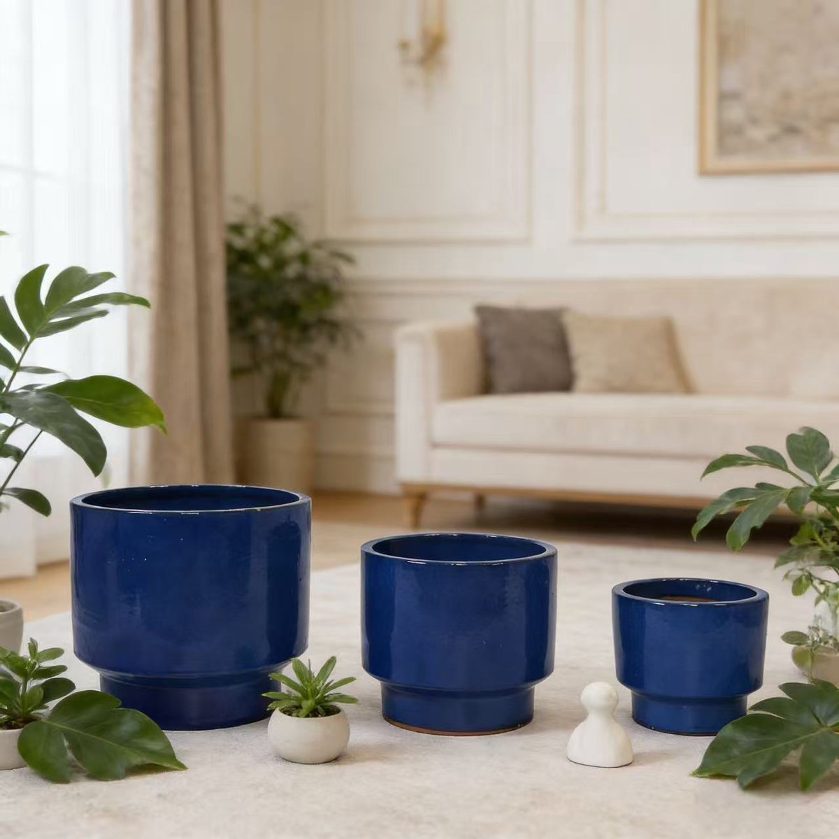 Bloempotset - Ø 38,1/30,5/22,9 cm - Handgemaakt Effen Glazuur - voor Bloemen - Keramiek - Blauw
