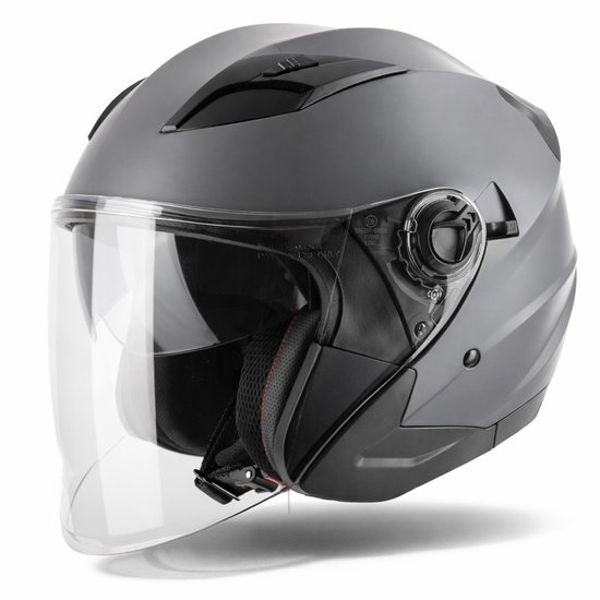 VINZ Calobra Scooterhelm / Motorhelm met Zonnevizier - Jethelm - ECE 22.06 goedgekeurd - Mat Titanium Grijs - XS