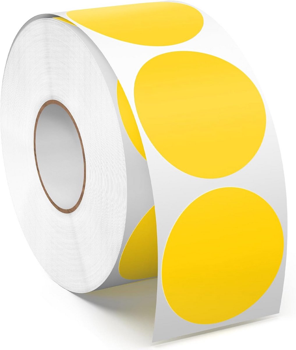 1000 Ronde Gele Vinyl Stickers 38mm - Kleurcodering & Markeerpunten op Rol