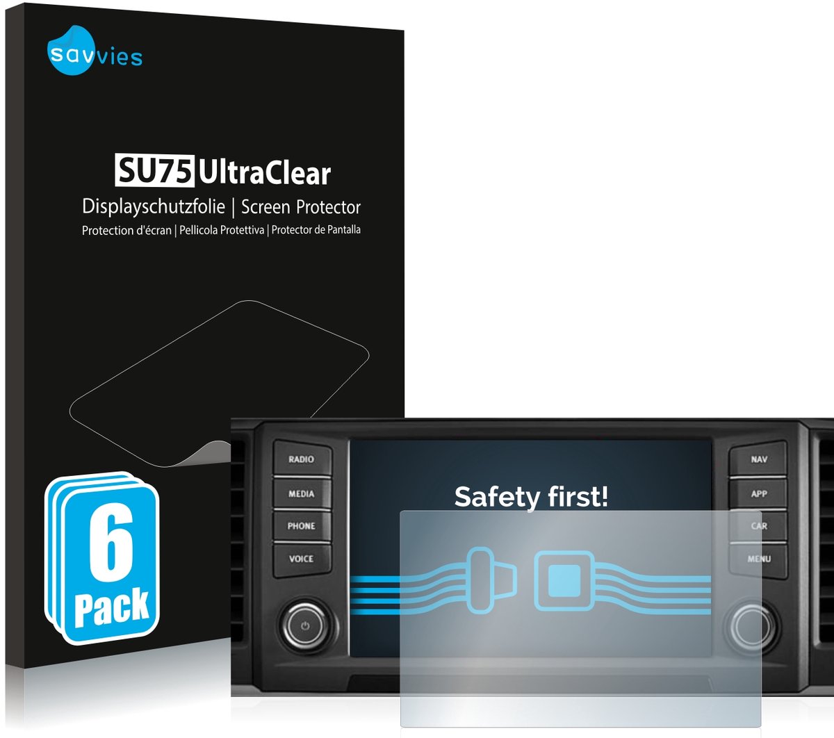 Savvies - Screenprotector voor Seat Ateca 2016 Media System Plus 8" 2016 - Folie Beschermfolie transparant 6 Stuks