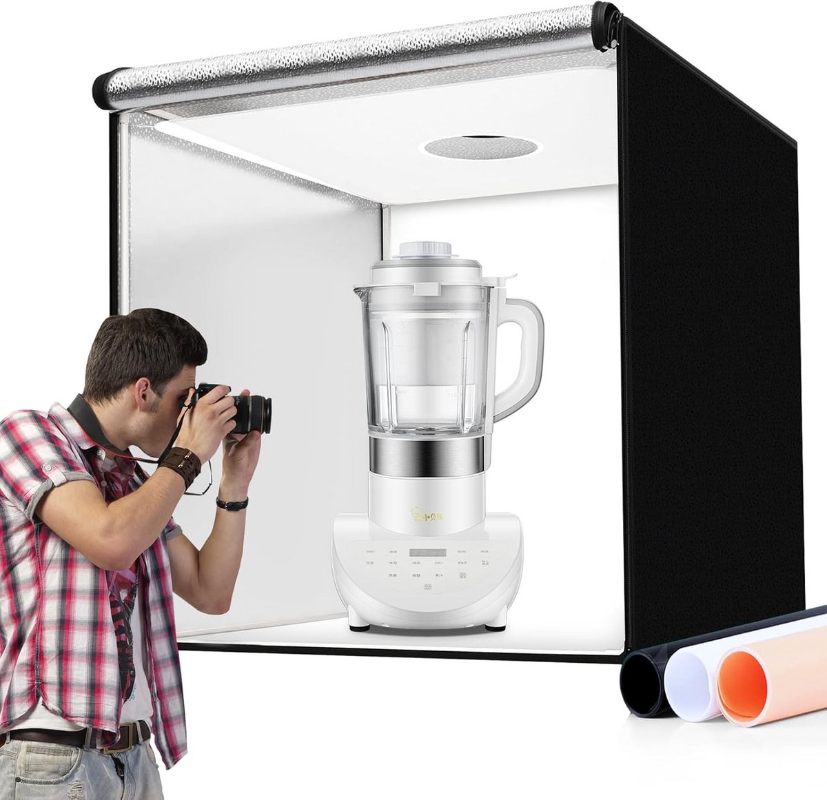 Grote Fotostudio Lichtbak 100x100cm met Verstelbare LED Verlichting en Zachte Doek