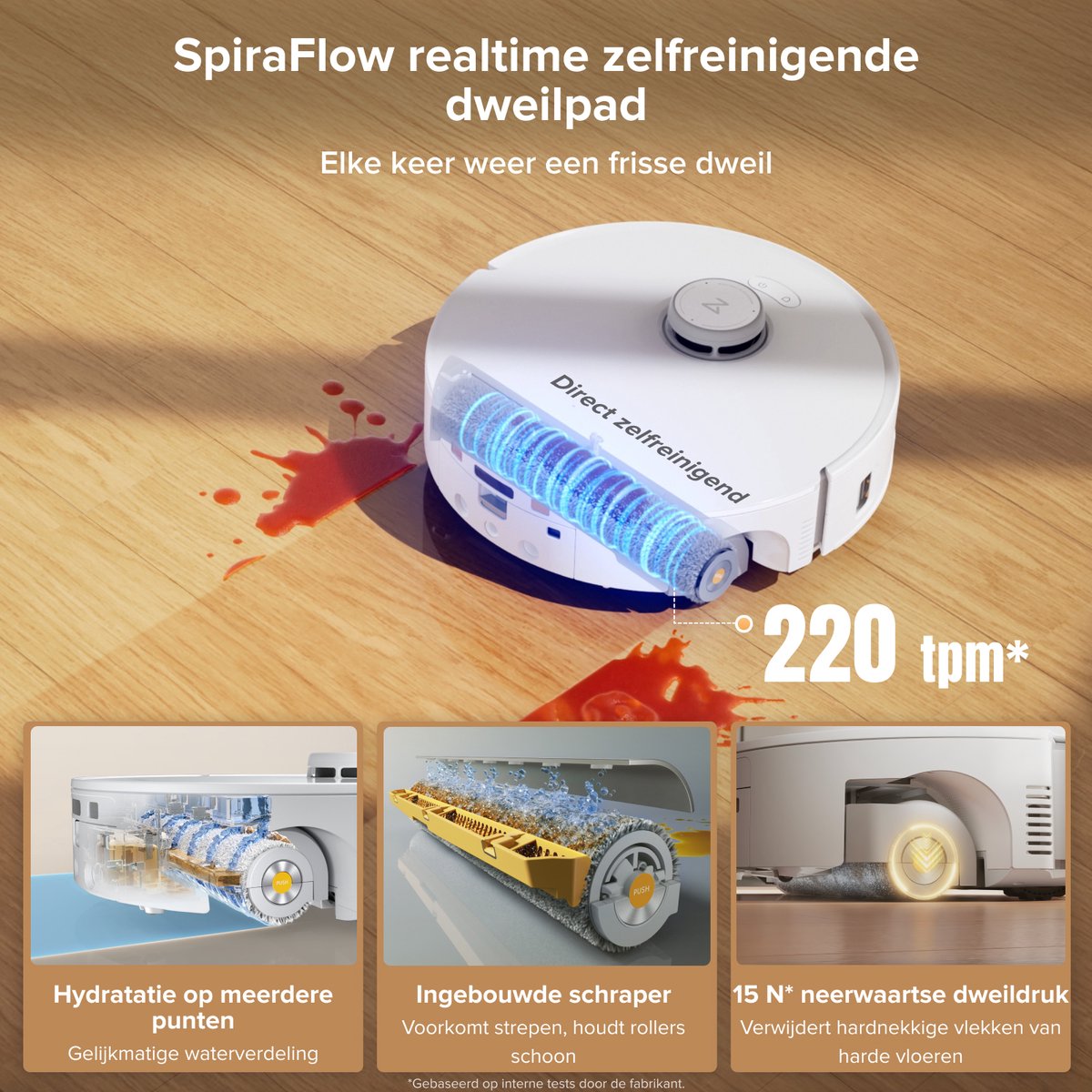 Roborock Qrevo Curv 2 Flow-Robotstofzuiger met dweilfunctie-SpiraFlow Realtime Zelfreinigende Rolmop-20.000 Pa-Dual Zero-Tangle-Systeem-AI Obstakelvermijding-Warmtewas dweil-tapijtbescherming — afbeelding 2