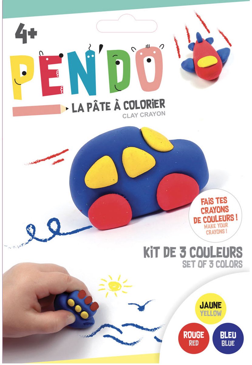 GRAINES CREATIVES - Pen'do Voertuigen Doos Geel Rood Blauw, Boetseerklei Potlood