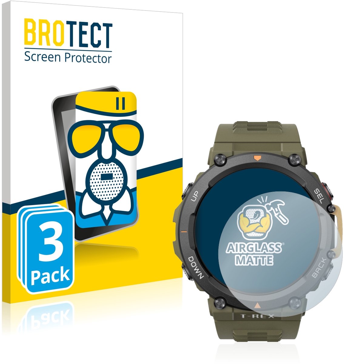 BROTECT - Screenprotector voor Huami Amazfit T-Rex 2 - Folie Beschermfolie Beschermglas matte 3 Stuks