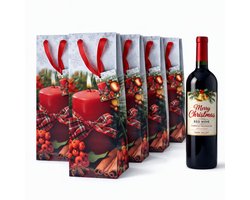 Set van 10 Luxe Wijnzakken met Handvat en Naamlabel – Stevige Cadeau Wijnfles Tas – Kerst Geschenkverpakking – Cadeautas voor Wijnflessen