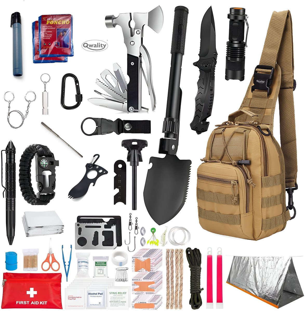 Survival Kit – Nooduitrusting – 43-Delen - Professionele Survival Set – Noodpakket – Overlevingspakket – Survivalset - Qwality®