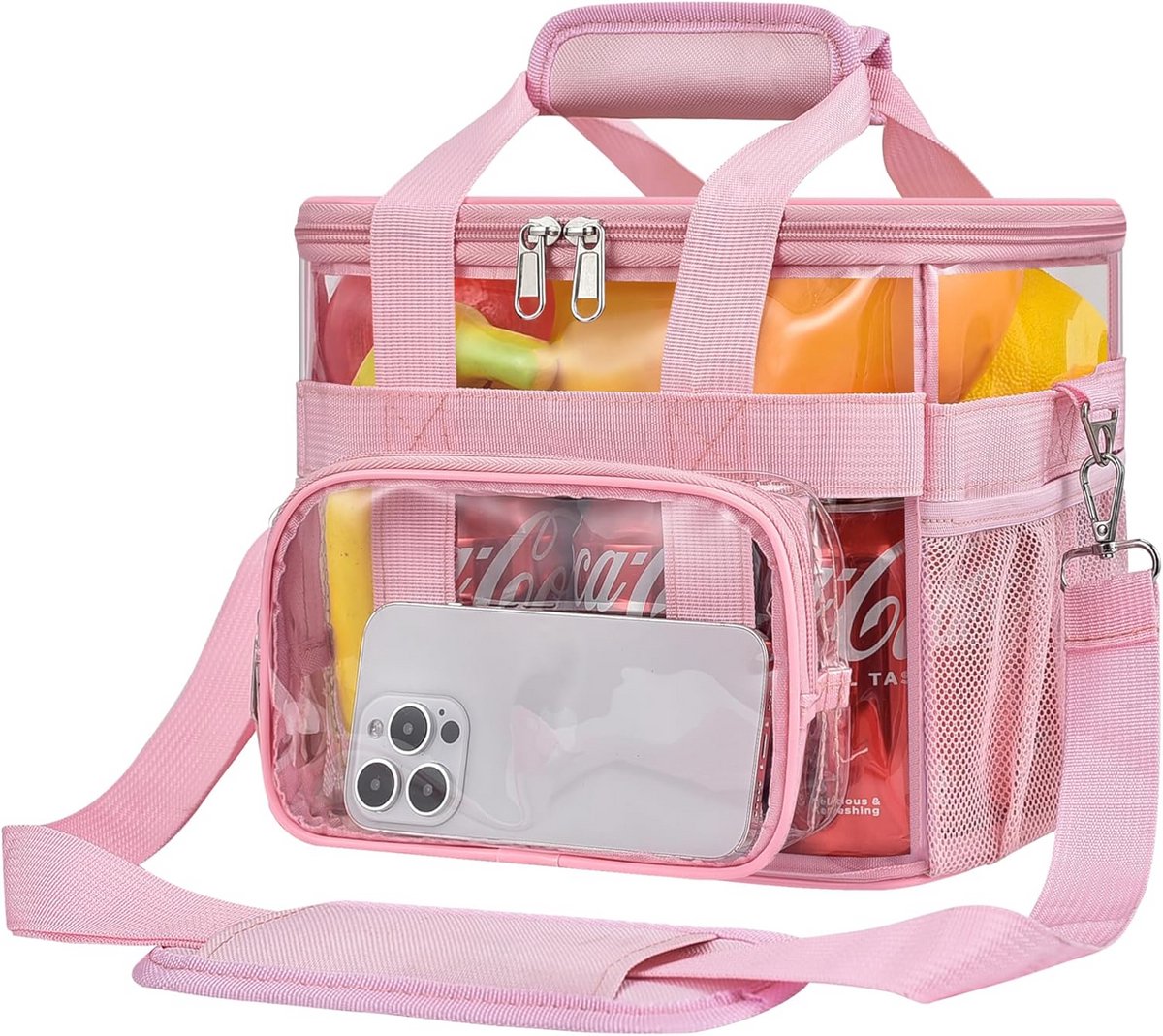 Doorzichtige lunchtas met blikjes en verstelbare schouderriem
