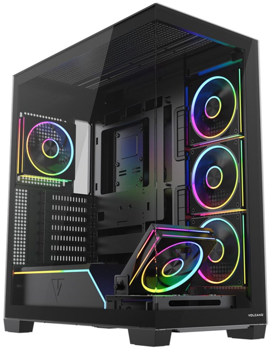 MODECOM Volcano Stellar Plus ARGB Midi 5F Black – Aquarium Design – Gehard Glas – Inclusief 5x ARGB Fan – ARGB Controller – USB-C – Zwart