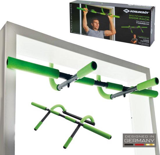Schildkröt Fitness Optrekstang - Deur Pull-Up Bar Met Diverse Functies - Staal - Groen/Antraciet