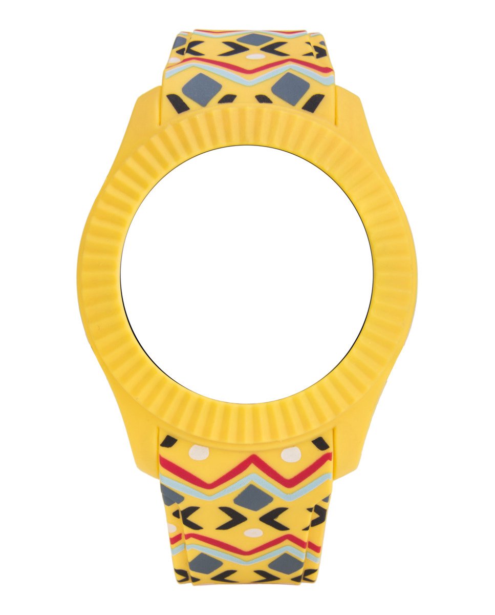 Watx Colors COWA3027 - Horlogeband - Behuizing - Ø 43 mm compatibel - Geel (Etnisch Patroon) - Siliconen