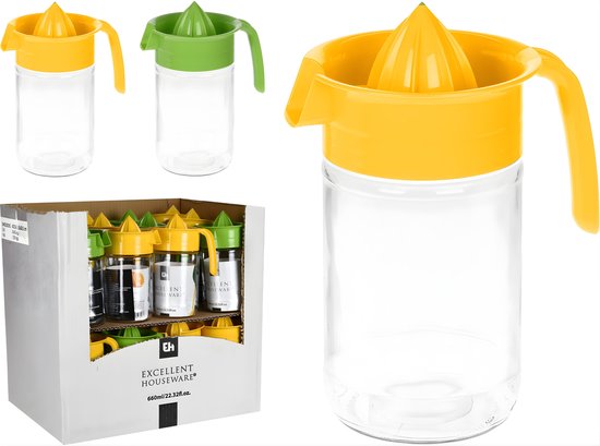 Excellent Houseware Sinaasappelpers/citruspers - Handmatig - geel- transparant glas - 19 x 10 cm van Merkloos — afbeelding 3