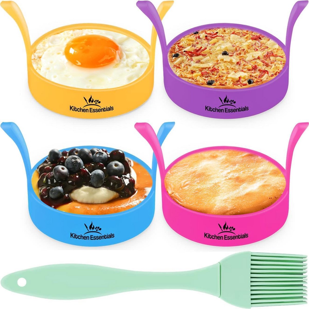 Set van 4 Siliconen Kookringen voor Perfect Ronde Eieren en Pannenkoeken