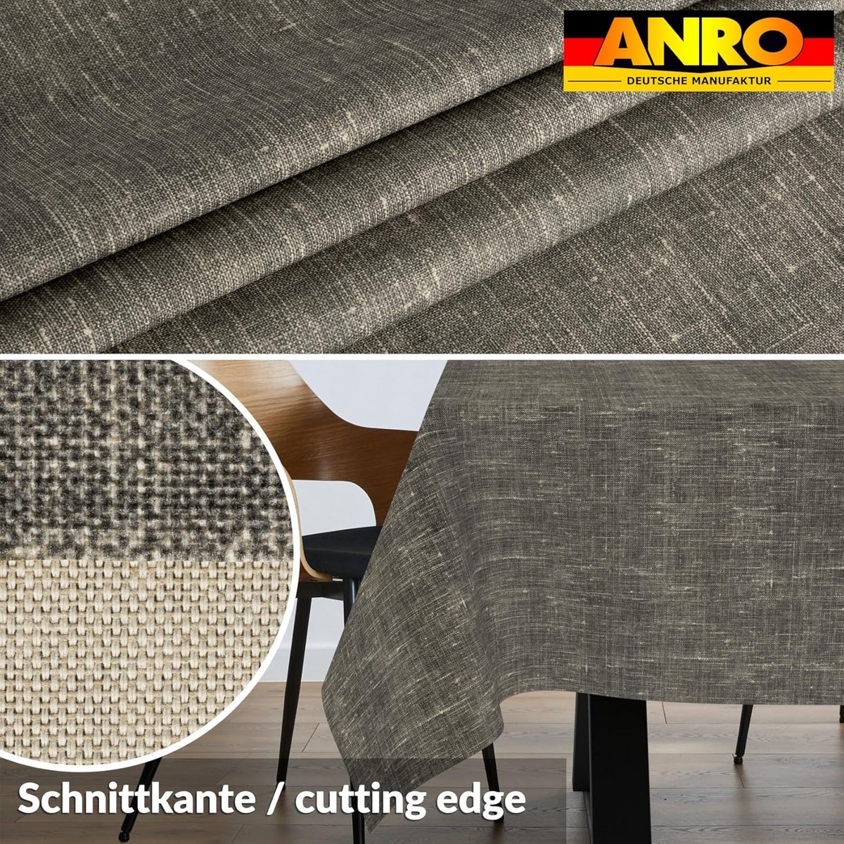 Waterdicht en afwasbaar tafelkleed met linnenlook antraciet 160x100 cm