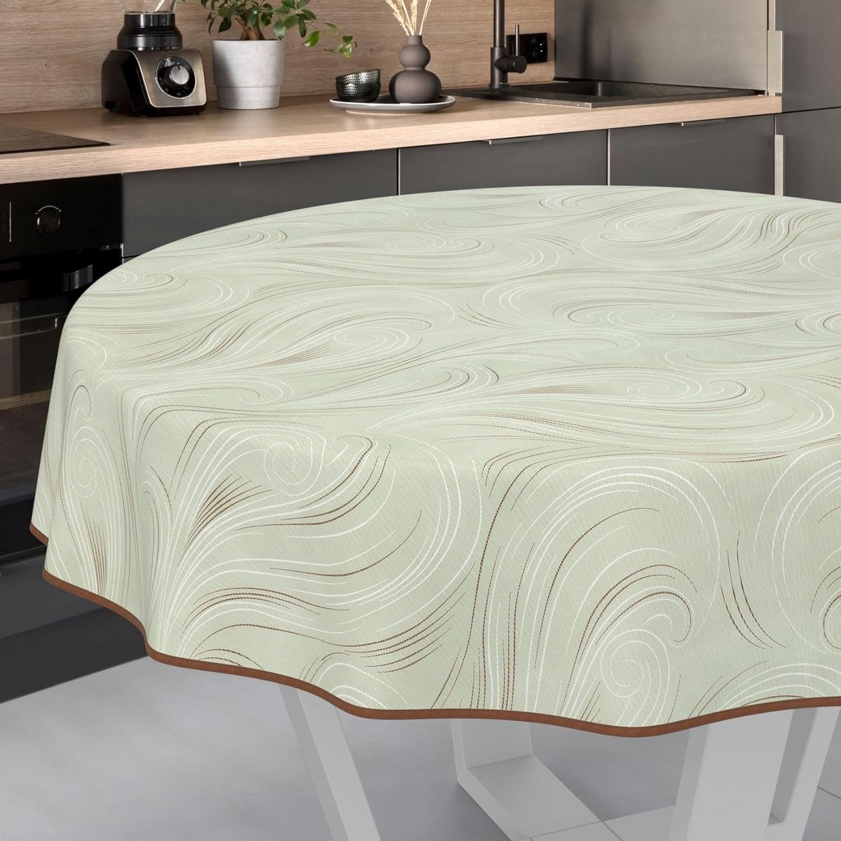 Rond Tafelkleed Groen Abstract Wasbaar 100 cm - Afwasbaar Tuinkleed met Omzoomde Rand