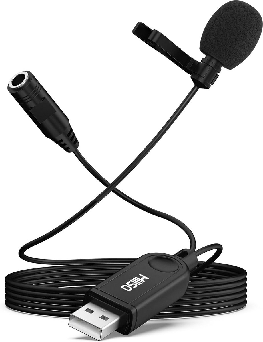 Omnidirectionele USB Lavalier Microfoon met 3.5mm Jack voor Opname en Monitoring