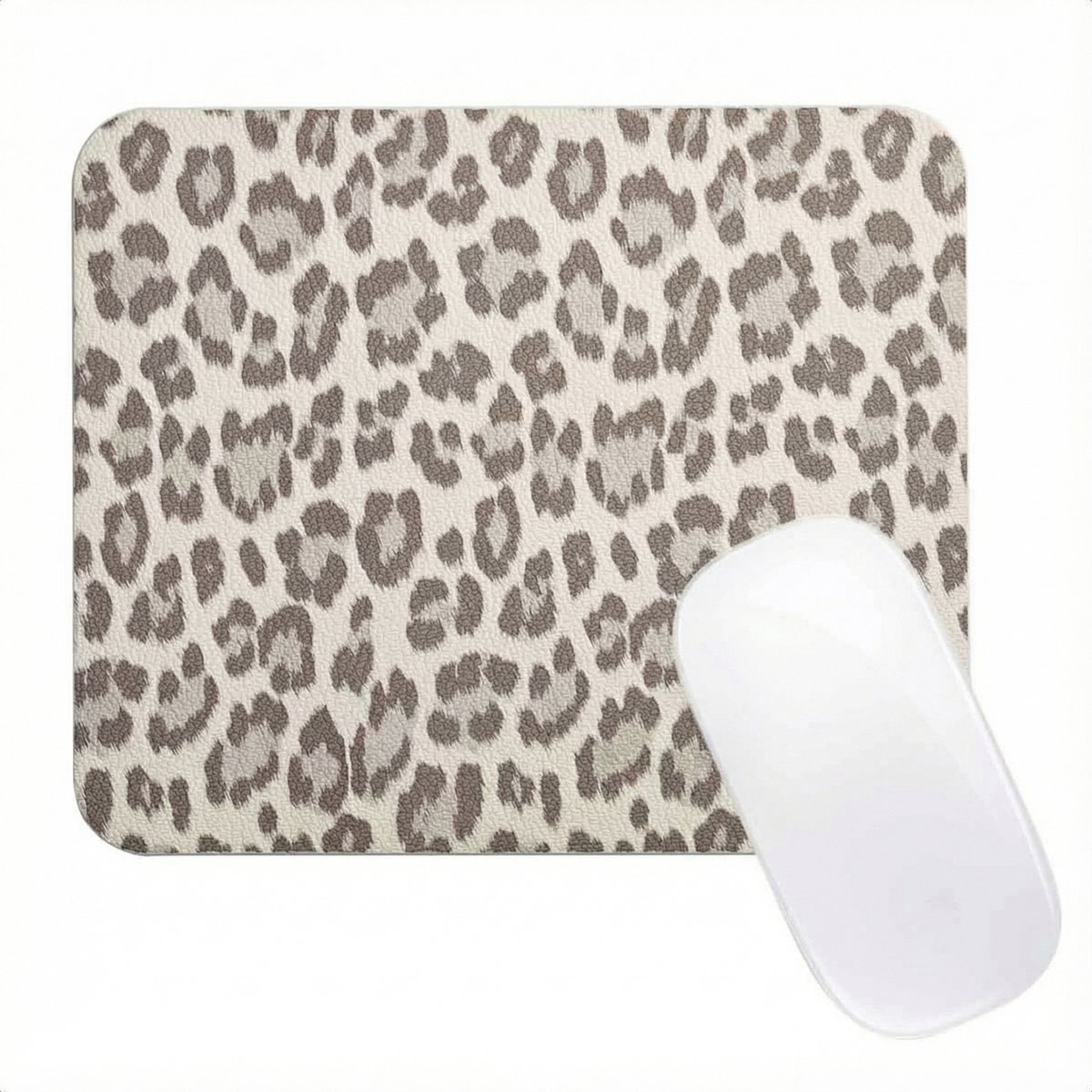 Selencia Sabi Kunstleren Muismat met Panterprint - 20 x 24 cm - Soft Ivory