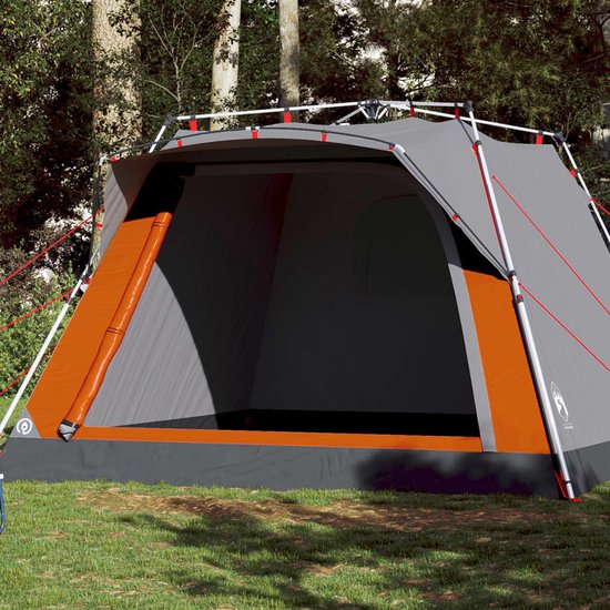 vidaXL Kampeertent 4-persoons grijs & oranje Kampeer Tent - Bungalowtent - Gezinstent - Campinguitrusting - Outdoorleven van Vidaxl — afbeelding 2