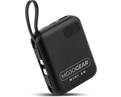 MOJOGEAR MINI GO Powerbank - 10.000 mAh - Met Ingebouwde Kabels (USB-C & Lightning) - 4 apparaten tegelijk opladen - LED-display voor batterijstatus - Zwart