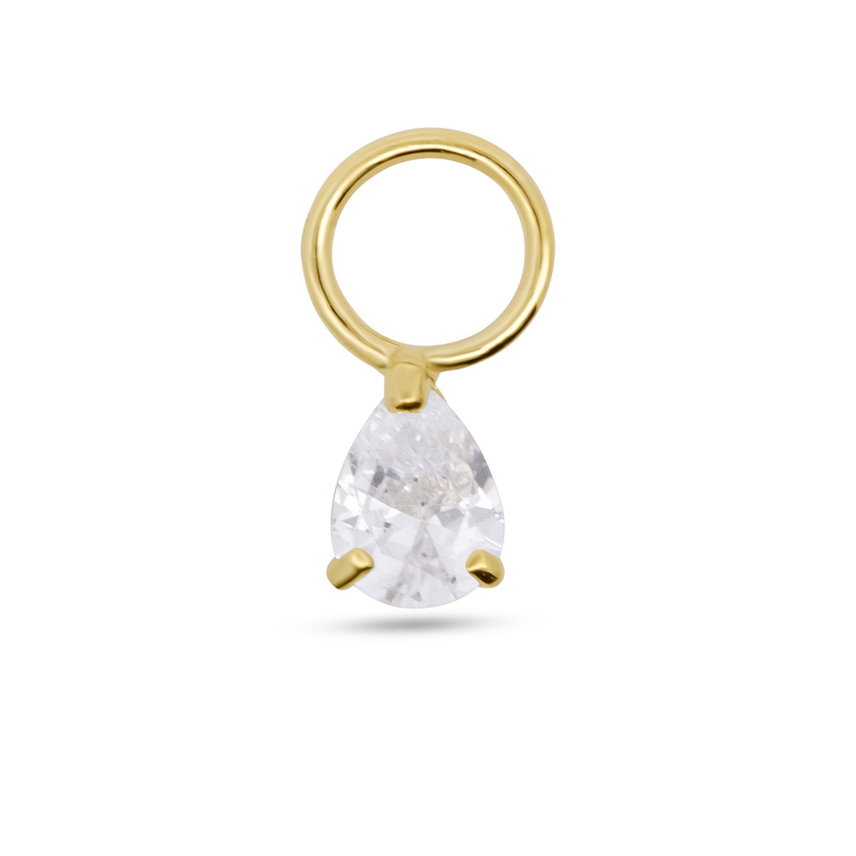 New Bling - 9NBG-O109 - 14K geelgoud – Oorbelhanger - per stuk – Peervorm – Zirkonia