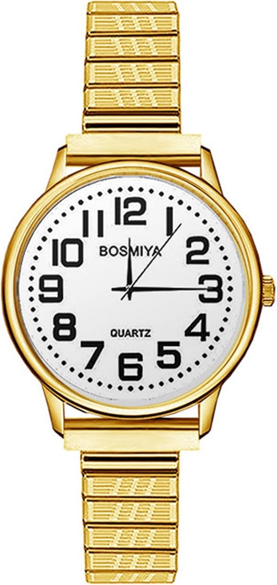 Dameshorloge met Elastische Band: Eenvoudig Afleesbaar Kwarts Horloge met Grote Arabische Cijfers
