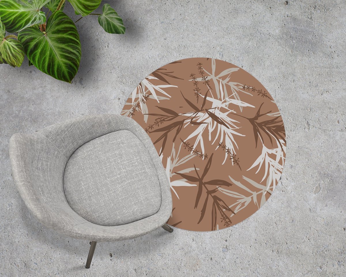 Coloray Vloerbeschermer - Palmbomen Stoel Mat - 100x100 cm - Bruin Computer Stoel Mat - Vloerbeschermer Bureaustoelmat - Mótif Bureaustoelmat - Ronde Mat - Natuur Thema