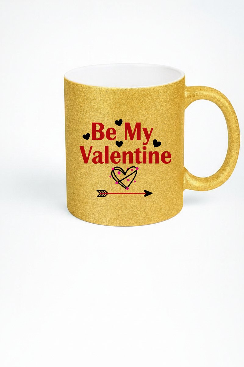 Valentijn Gouden Glitter Mok "Be My Valentine" - Romantisch Liefdes Cadeau