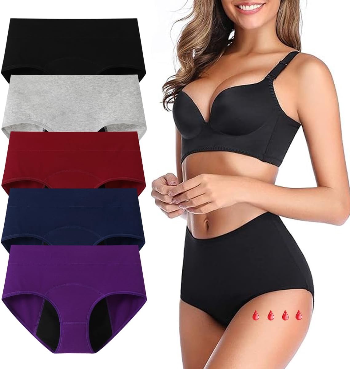 5x Absorberende menstruatiebroekjes met hoge absorptie - Lekvrij ondergoed voor zware flow en postpartum