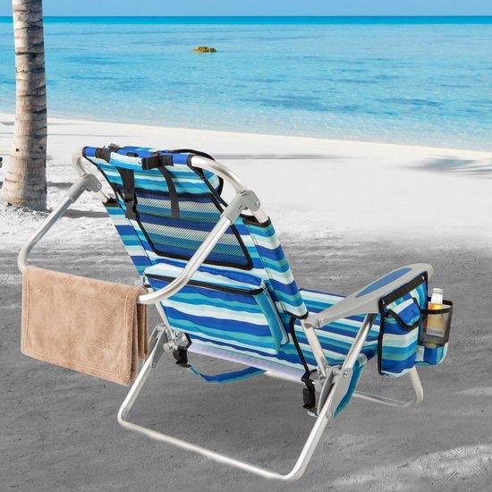 COSTWAY Strandstoel, inklapbaar, licht, campingstoel met verstelbare rugleuning, hoofdsteun, zijzakken, koeltas, schouderbanden en armleuningen, klapstoel, outdoorstoel (1 stoel) van Costway — afbeelding 5