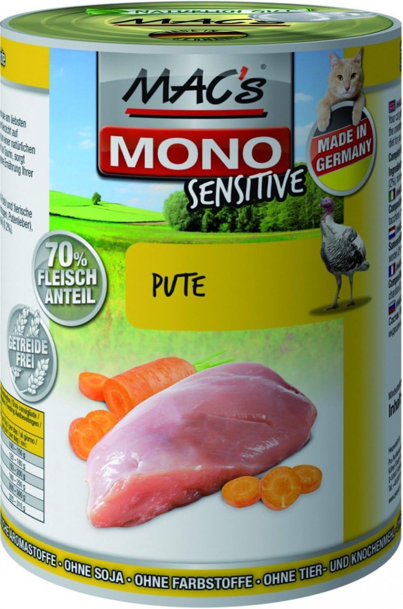 Kattenvoer Kalkoen - Natvoer Honden - Gevoelige Maag - Hoog Vleesgehalte - 6 x 400g