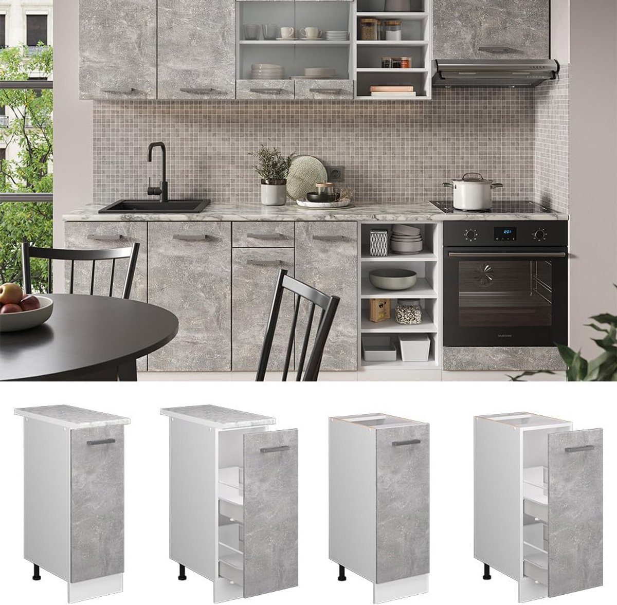 Modulaire Keukenkast Ladeonderkast 30 cm Betonlook Keukenmeubel Systeem