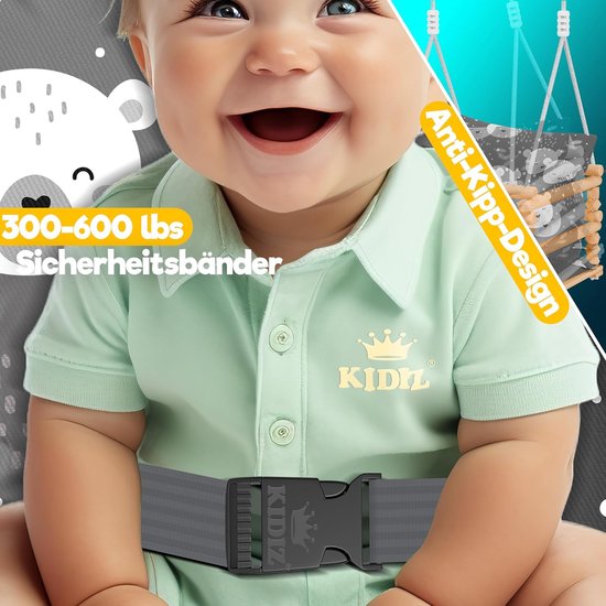 Houten babyschommel voor binnen en buiten - Verstelbaar schommelzitje voor baby en peuter (6 maanden tot 3 jaar) — afbeelding 5