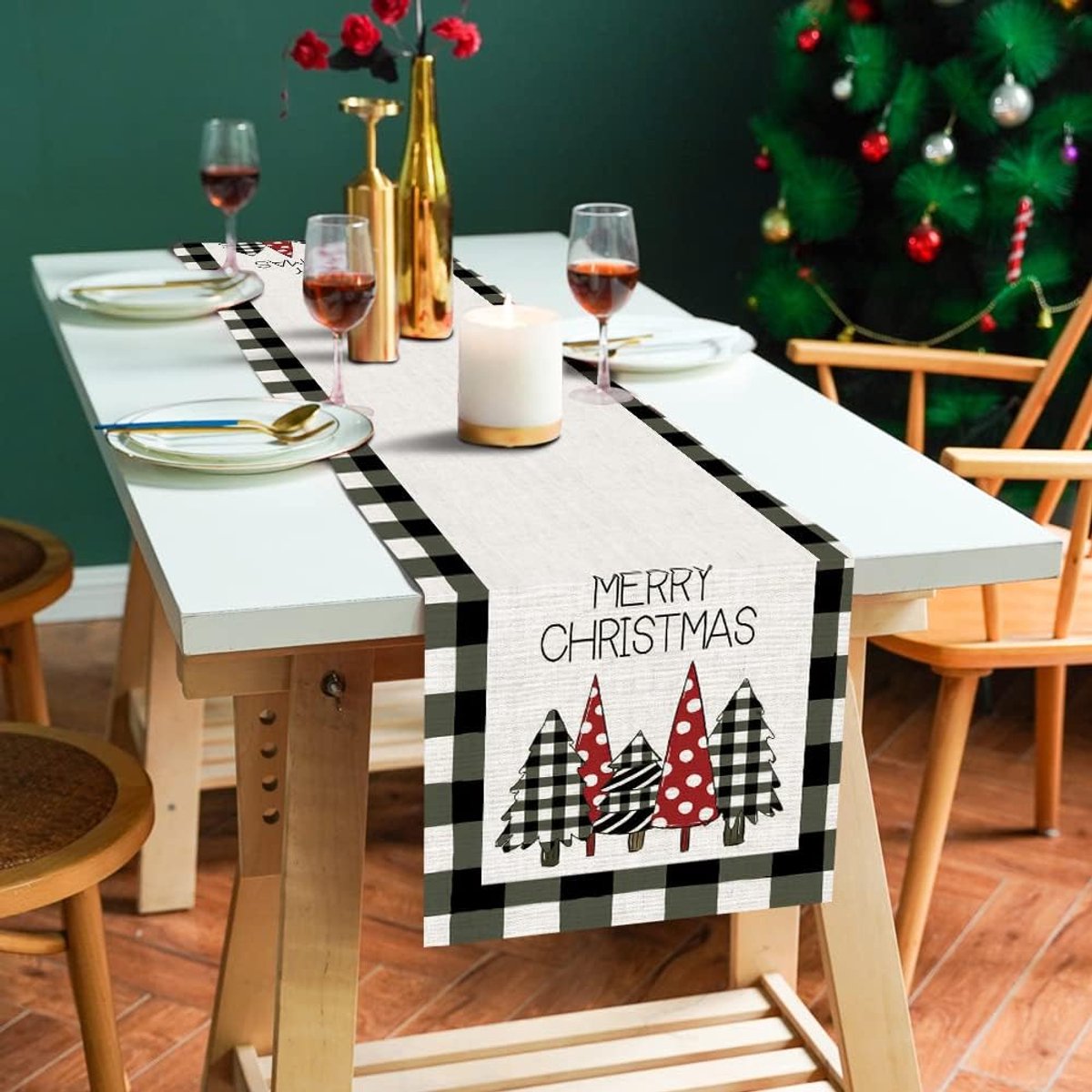 Kerst Tafelloper Linnenlook Wasbaar Tafelkleed 33 x 183 cm Kerst Decoratie