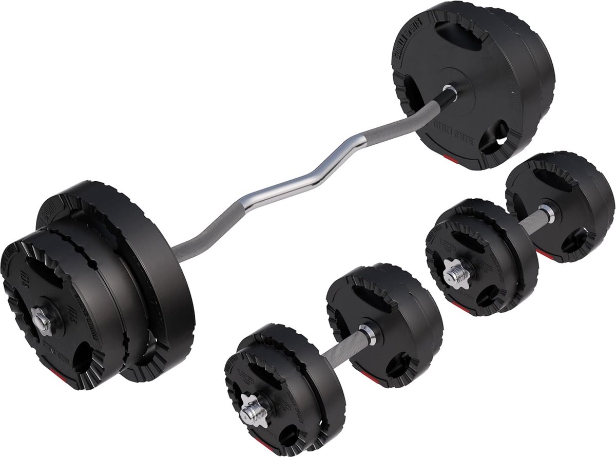 Halterset 70 kg met SZ-Curlstang - Gewichtenset voor Krachttraining