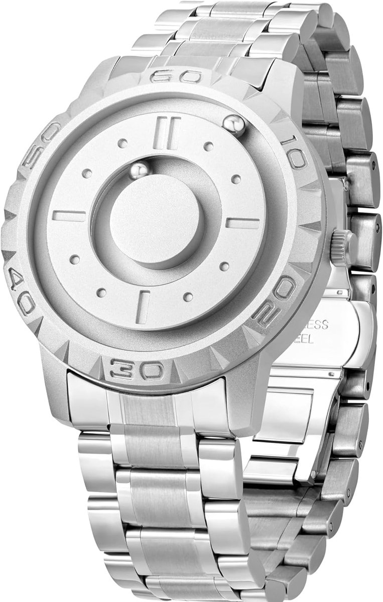 Uniek Herenhorloge met Magnetische Wijzerplaat - Staal Verwisselbare Band