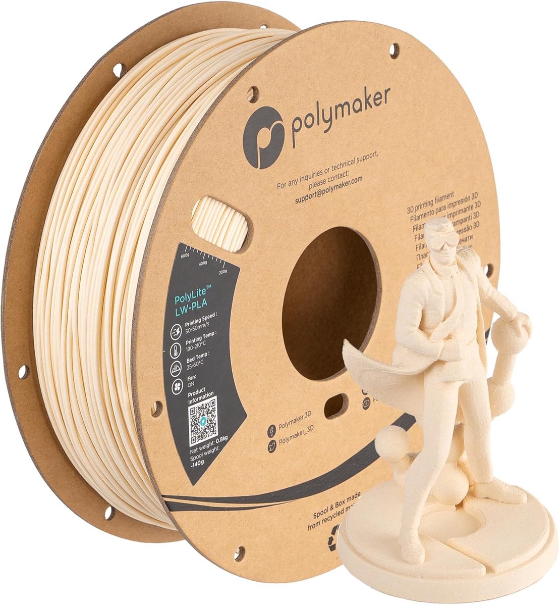 Lichtgewicht PLA Filament - Foam PLA - 3D Modellen Printen - Half Gewicht - 1.75 mm - Wit