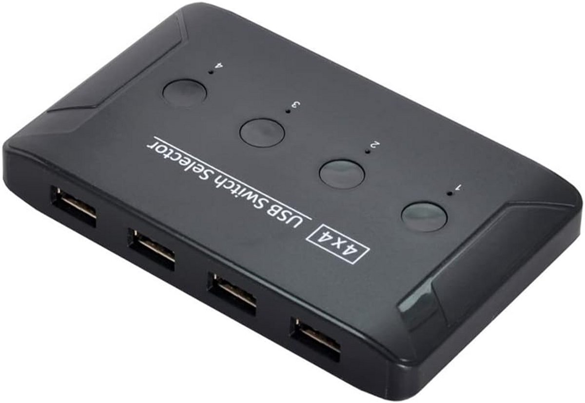 KVM USB Schakelaar - Apparaat Delen - Meerdere PC's - 4 Poort Selectie - 10x10x1 cm