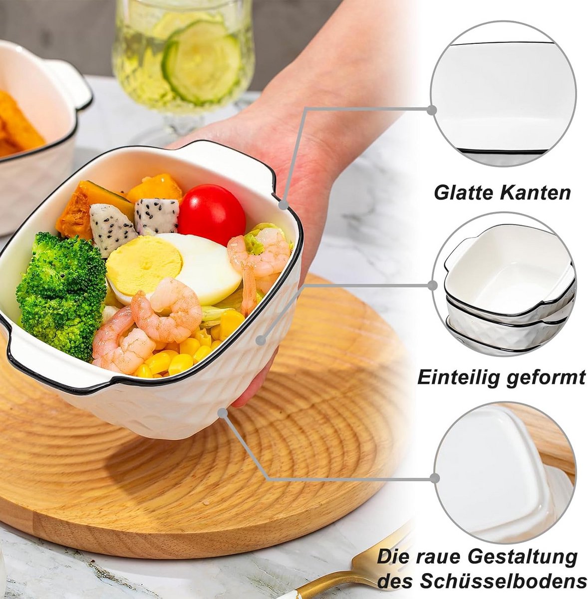 Keramische Ovenschaal - Mini Bakvorm - Porties Bereiden - Set van Vier - 12 x 12 x 5.5 cm - Wit — cadeau in Kookcadeaus - foto 7